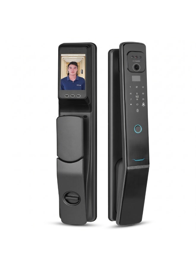 Smart Door Lock with AI Camera, Fingerprint, Password, Card, Wi-Fi Unlock, Aluminum Alloy, Black - Image 1