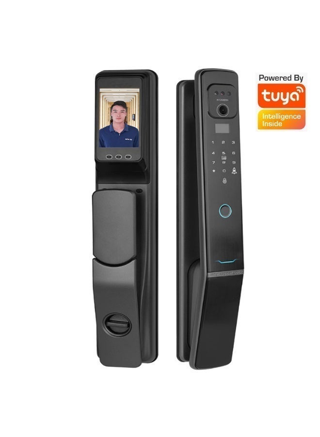 Smart Door Lock with AI Camera, Fingerprint, Password, Card, Wi-Fi Unlock, Aluminum Alloy, Black - Image 3