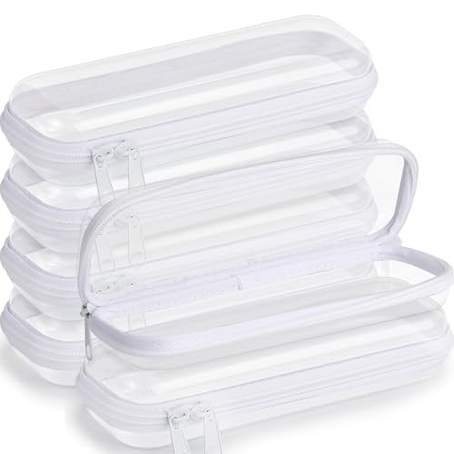 Sanwuta 6 Pcs Clear Hard Zipper Case Hard Plastic Zipper Pouches Makeup Bag Pencil Pouches Transparent Cases for Snacks Plastic Storage Organizer Box for Travel(White,7.87 x 2.56 x 1.57 Inch) - Image 1
