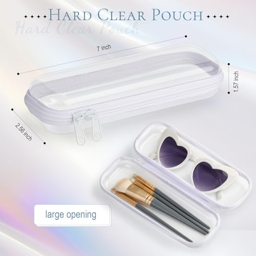 Sanwuta 6 Pcs Clear Hard Zipper Case Hard Plastic Zipper Pouches Makeup Bag Pencil Pouches Transparent Cases for Snacks Plastic Storage Organizer Box for Travel(White,7.87 x 2.56 x 1.57 Inch) - Image 2