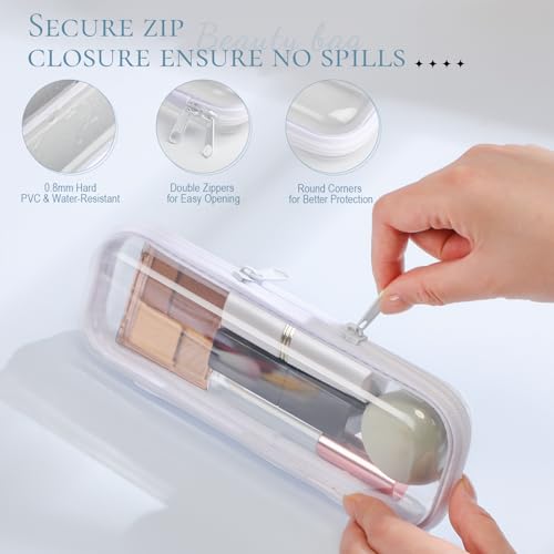 Sanwuta 6 Pcs Clear Hard Zipper Case Hard Plastic Zipper Pouches Makeup Bag Pencil Pouches Transparent Cases for Snacks Plastic Storage Organizer Box for Travel(White,7.87 x 2.56 x 1.57 Inch) - Image 3