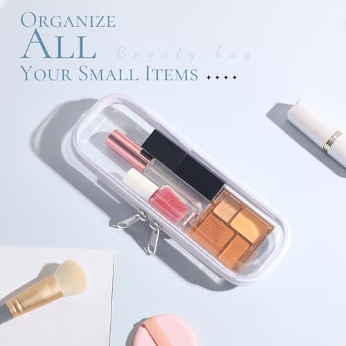 Sanwuta 6 Pcs Clear Hard Zipper Case Hard Plastic Zipper Pouches Makeup Bag Pencil Pouches Transparent Cases for Snacks Plastic Storage Organizer Box for Travel(White,7.87 x 2.56 x 1.57 Inch) - Image 5