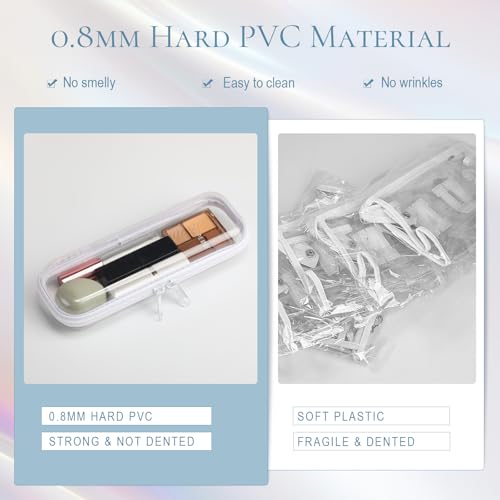 Sanwuta 6 Pcs Clear Hard Zipper Case Hard Plastic Zipper Pouches Makeup Bag Pencil Pouches Transparent Cases for Snacks Plastic Storage Organizer Box for Travel(White,7.87 x 2.56 x 1.57 Inch) - Image 4