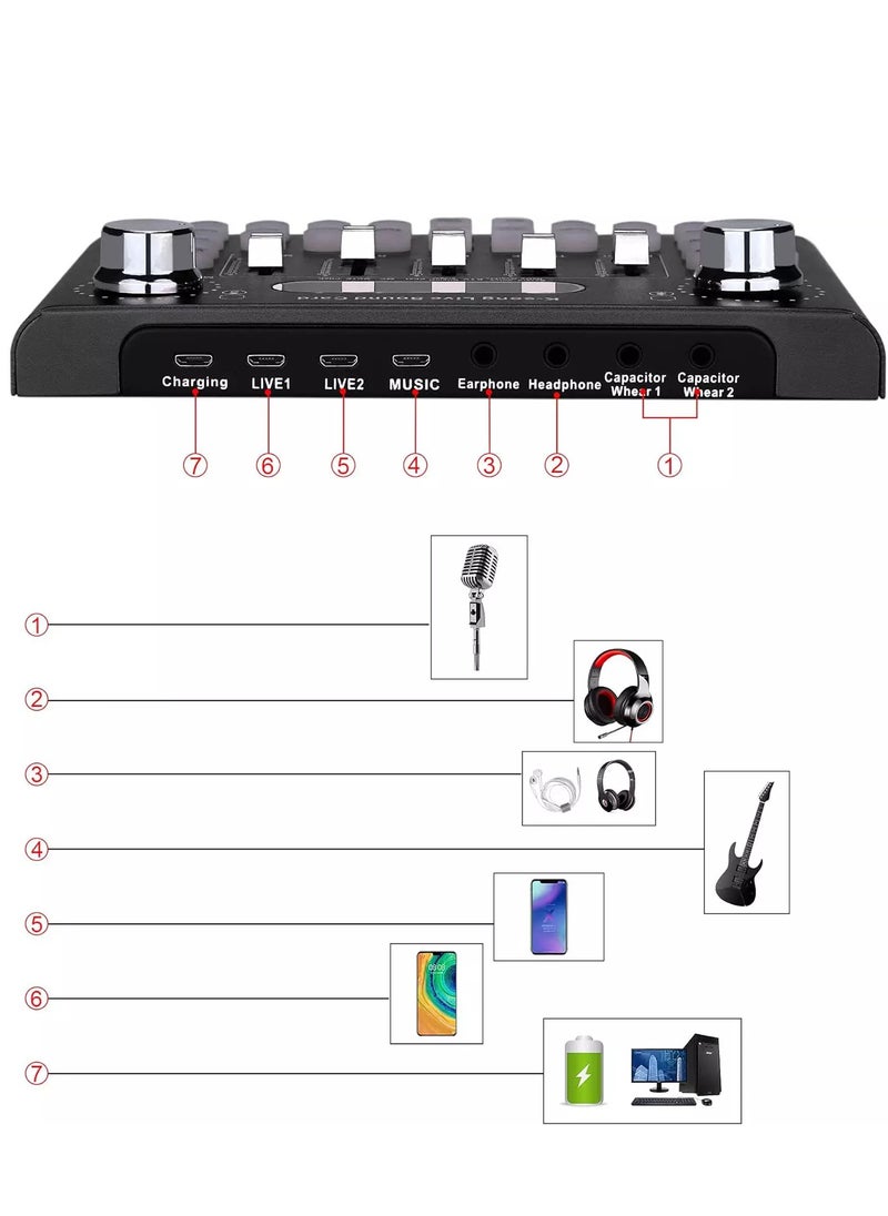 Generic - F007C Bluetooth Live Sound Card, Audio DJ Mixer with Multiple Sound Effects for Live Streaming, Music Recording, Online Game, Singing, Support Mobile Phone, iPhone, PC, Laptop, Tablet - Image 1