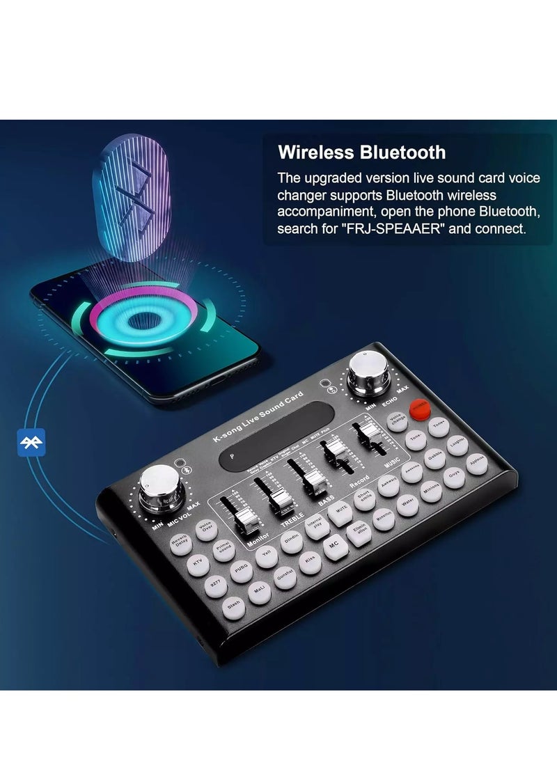 Generic - F007C Bluetooth Live Sound Card, Audio DJ Mixer with Multiple Sound Effects for Live Streaming, Music Recording, Online Game, Singing, Support Mobile Phone, iPhone, PC, Laptop, Tablet - Image 1