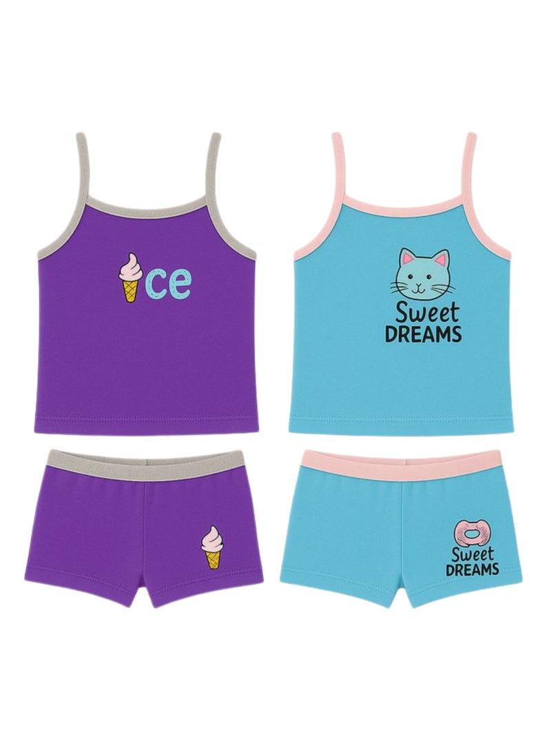 DICE Pack of 2 Cotton Top and Hot Short Panties Underwear for Girls - Image 1