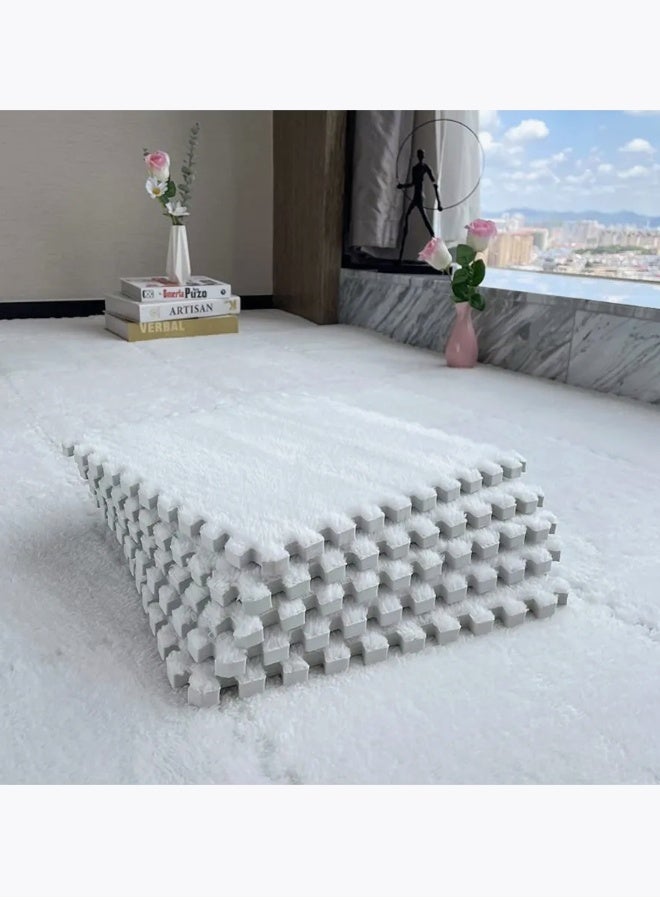 أرضيات إسفنجية، سجادات أرضية إسفنجية للأطفال، سجادات لعب، بكميات كبيرة مع حدود متشابكة، مناسبة لغرف لعب الأطفال، صالات الألعاب الرياضية في رياض الأطفال، لون أبيض - Image 1