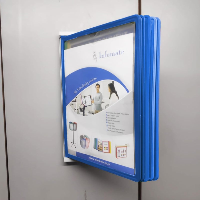 Infomate Wall Unit Folder A4 with 5 blue Folders - Wall Hanging Documents Storage File Folders - blue colored folders - Image 3