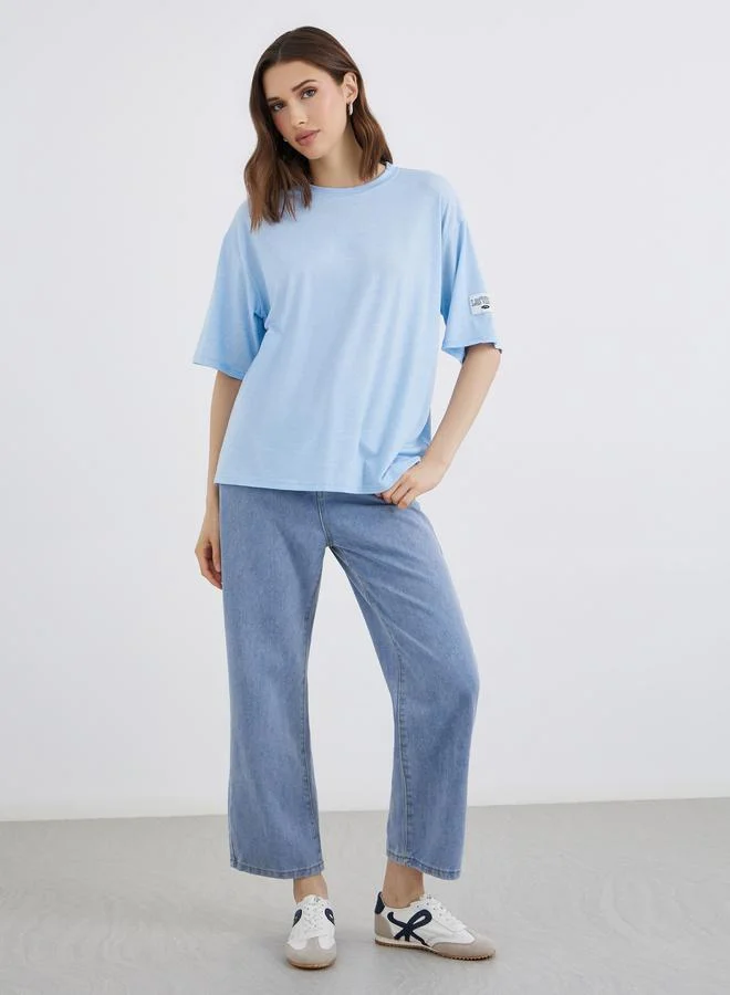 Take Two Take Two Relaxed Fit Blue T-Shirt with Patch Detail