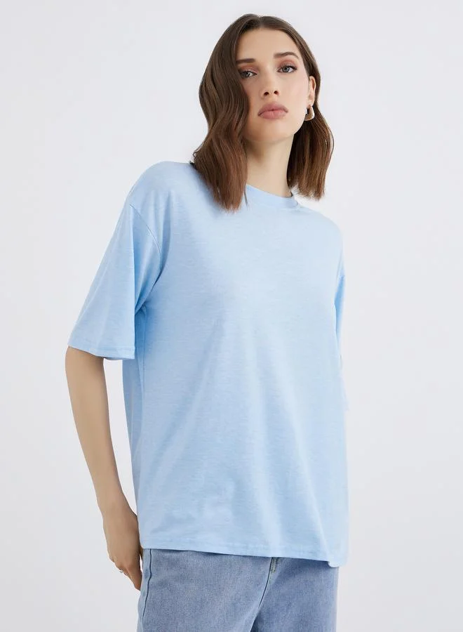 Take Two Take Two Relaxed Fit Blue T-Shirt with Patch Detail