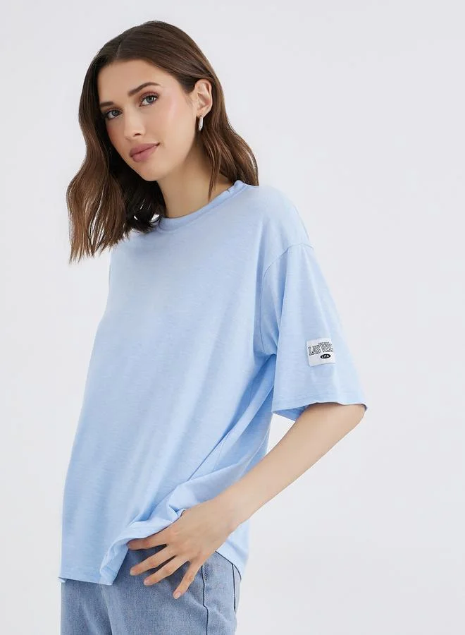 Take Two Take Two Relaxed Fit Blue T-Shirt with Patch Detail