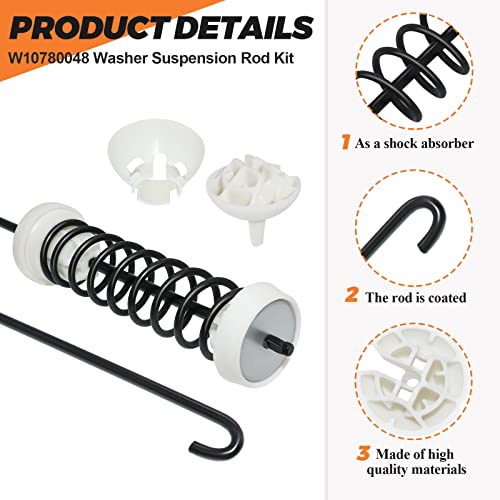 Beaquicy 【2025 UPGRADED】W10780048 WTW4800XQ4 WTW4800XQ1 RTW4640YQ1 ATW4675YQ1 Washer Suspension Rod Kit(4 packs) by Beaquicy - Replacement for Whirlpool Ken-more Admiral May-tag Washing Machine - Image 2