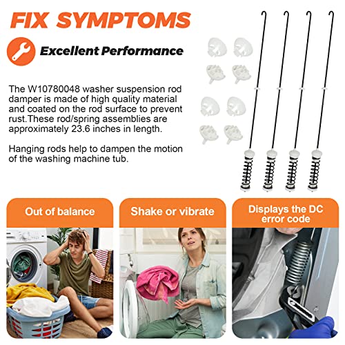 Beaquicy 【2025 UPGRADED】W10780048 WTW4800XQ4 WTW4800XQ1 RTW4640YQ1 ATW4675YQ1 Washer Suspension Rod Kit(4 packs) by Beaquicy - Replacement for Whirlpool Ken-more Admiral May-tag Washing Machine - Image 4