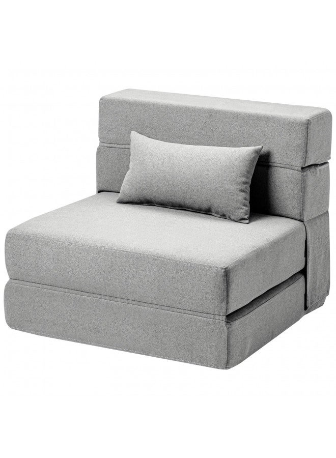 SUYOLS SUYOLS Folding Sofa Bed Single Plus with Pillow - Convertible Chair Floor Couch & Sleeping Mattress - Foldable Memory Foam Sleeper for Living Room/Dorm/Guest Room/Home Office, Light Grey  - Image 1