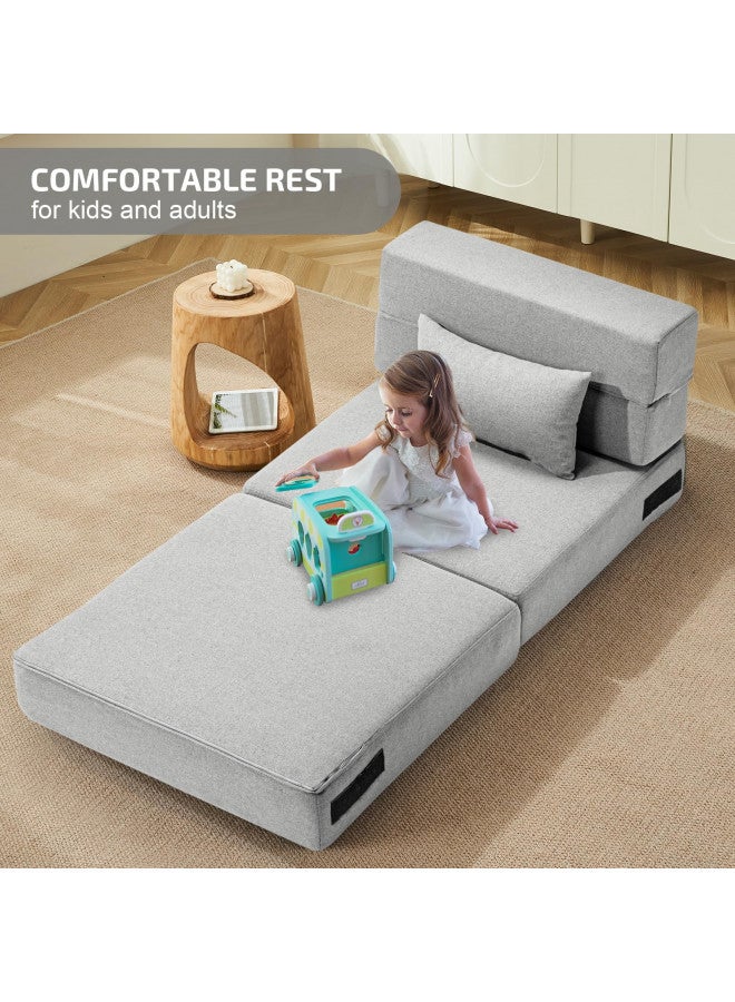 SUYOLS SUYOLS Folding Sofa Bed Single Plus with Pillow - Convertible Chair Floor Couch & Sleeping Mattress - Foldable Memory Foam Sleeper for Living Room/Dorm/Guest Room/Home Office, Light Grey  - Image 2