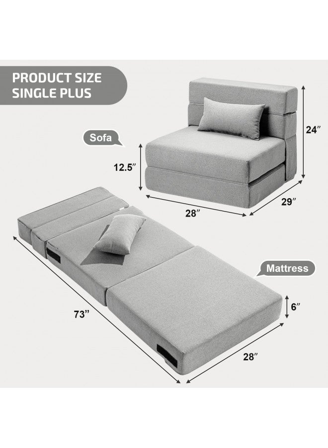 SUYOLS SUYOLS Folding Sofa Bed Single Plus with Pillow - Convertible Chair Floor Couch & Sleeping Mattress - Foldable Memory Foam Sleeper for Living Room/Dorm/Guest Room/Home Office, Light Grey  - Image 3