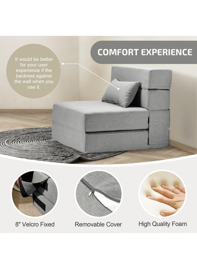 SUYOLS SUYOLS Folding Sofa Bed Single Plus with Pillow - Convertible Chair Floor Couch & Sleeping Mattress - Foldable Memory Foam Sleeper for Living Room/Dorm/Guest Room/Home Office, Light Grey  - Image 4
