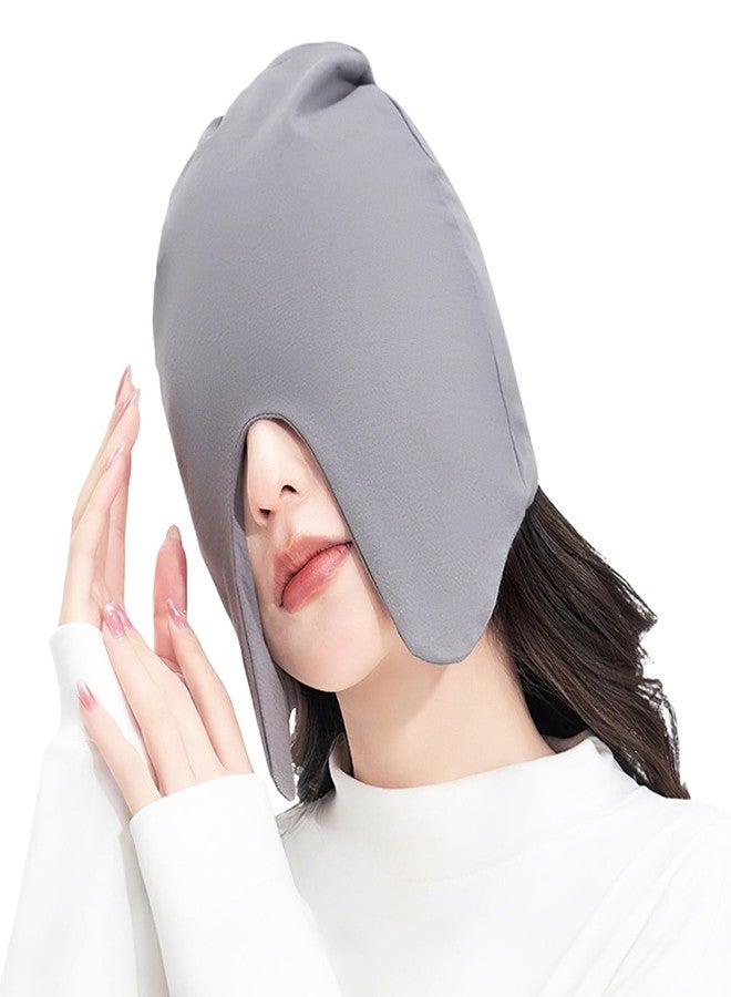 FRESHME Soft Cotton Sleeping Cap - Grey Pressure-Free Block-Out Light Half-face Sleep Hat with Head and Ear Covering Caps for Side Sleeper Friendly and Travel Office Airplane Home Use - Image 1