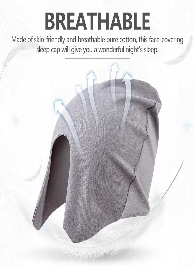 FRESHME Soft Cotton Sleeping Cap - Grey Pressure-Free Block-Out Light Half-face Sleep Hat with Head and Ear Covering Caps for Side Sleeper Friendly and Travel Office Airplane Home Use - Image 5