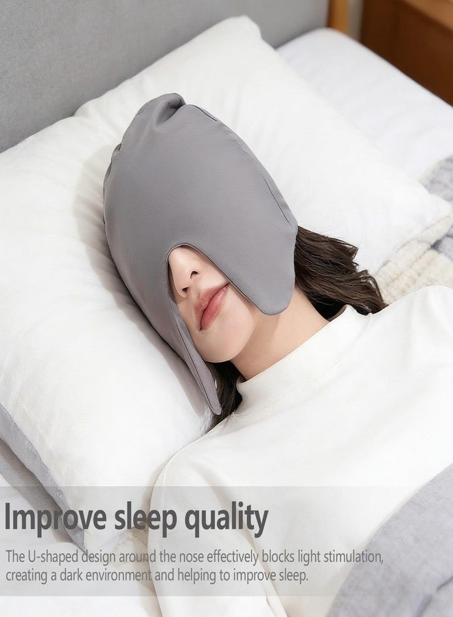 FRESHME Soft Cotton Sleeping Cap - Grey Pressure-Free Block-Out Light Half-face Sleep Hat with Head and Ear Covering Caps for Side Sleeper Friendly and Travel Office Airplane Home Use - Image 3