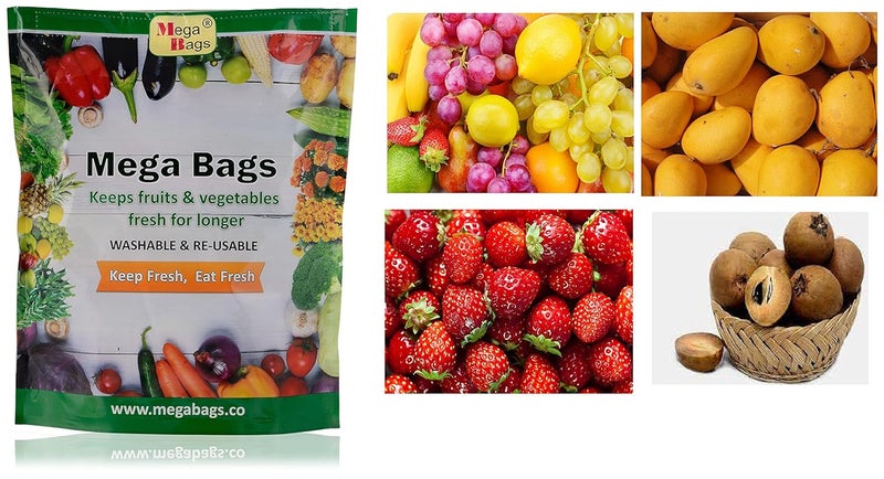 Mega Bags Plastic and Cotton Vegetable Protector Storage Fridge Reusable & Washable Bags (3 Pcs) - Image 3
