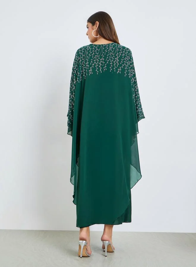 Amirah  Green Frill Embellished Jalabiya for Women | Best Price UAE