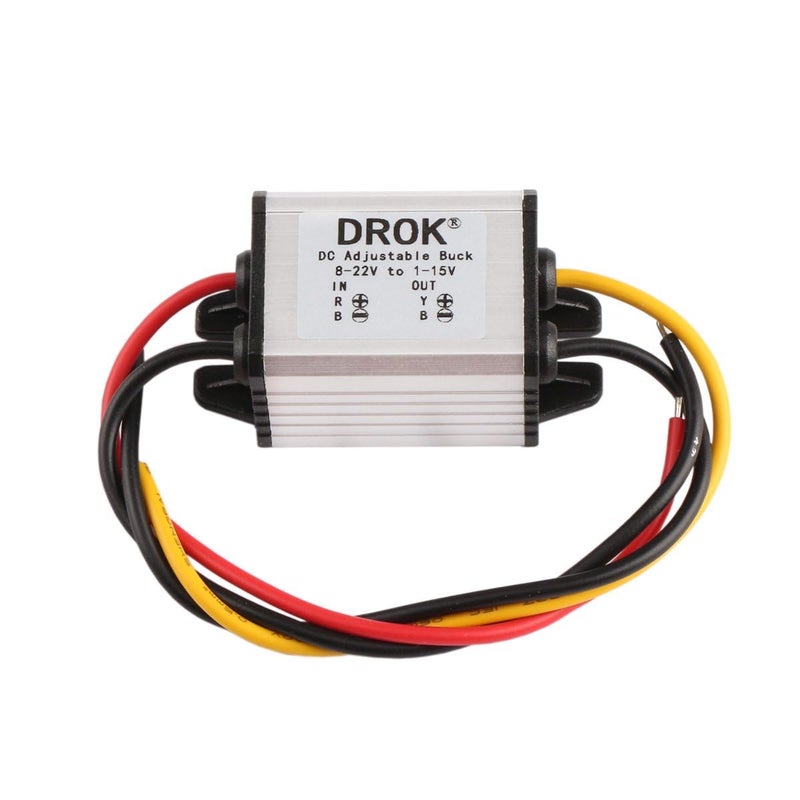 DROK Waterproof DC Buck Converter Voltage Regulator 8-22V to 3-15V 5V 12V 3A Adjustable Output Power Supply Transformer Step-Down Volt Module Board for Car Auto Vehicle Motor Regulated SR - Image 1