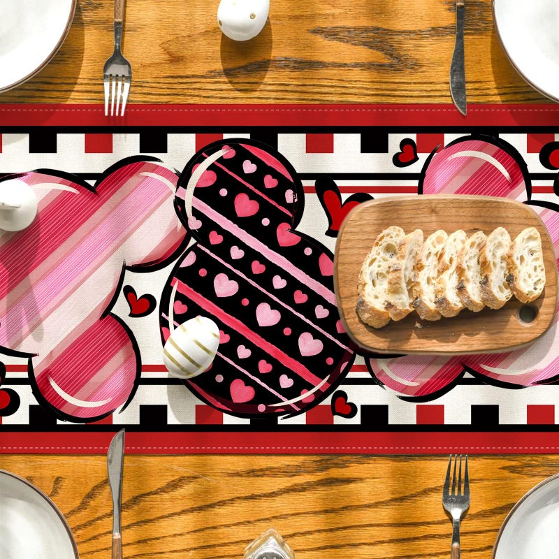 Yarcooly Valentines Day Table Runner galentines Day Table Cover Pink Cartoon Mouse Decor Valentines Day Decorations for Home Party - Image 2