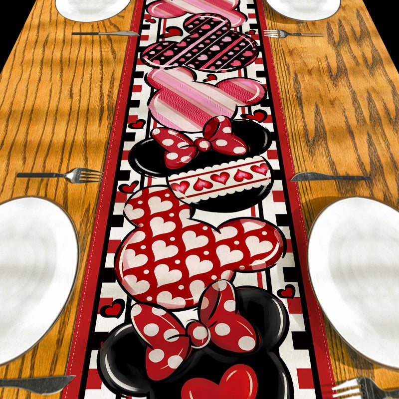 Yarcooly Valentines Day Table Runner galentines Day Table Cover Pink Cartoon Mouse Decor Valentines Day Decorations for Home Party - Image 4