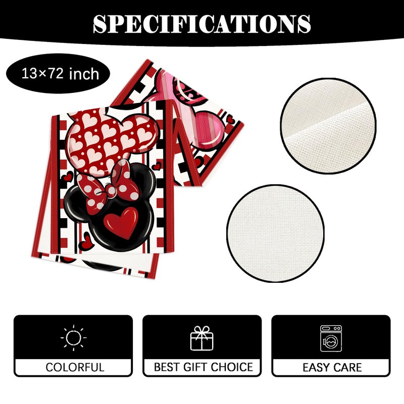 Yarcooly Valentines Day Table Runner galentines Day Table Cover Pink Cartoon Mouse Decor Valentines Day Decorations for Home Party - Image 5