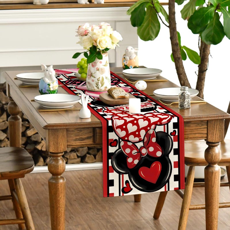 Yarcooly Valentines Day Table Runner galentines Day Table Cover Pink Cartoon Mouse Decor Valentines Day Decorations for Home Party - Image 3