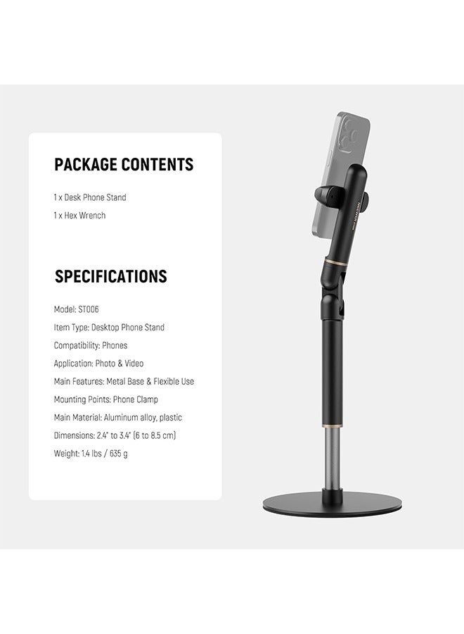 Neewer NEEWER Basics Cell Phone Stand for Desk, Adjustable Phone Holder Clamp with Weighted Metal Base, Office Table Phone Mount Compatible with iPhone 16 15 Pro Max Plus Samsung for Video Recording  - Image 2