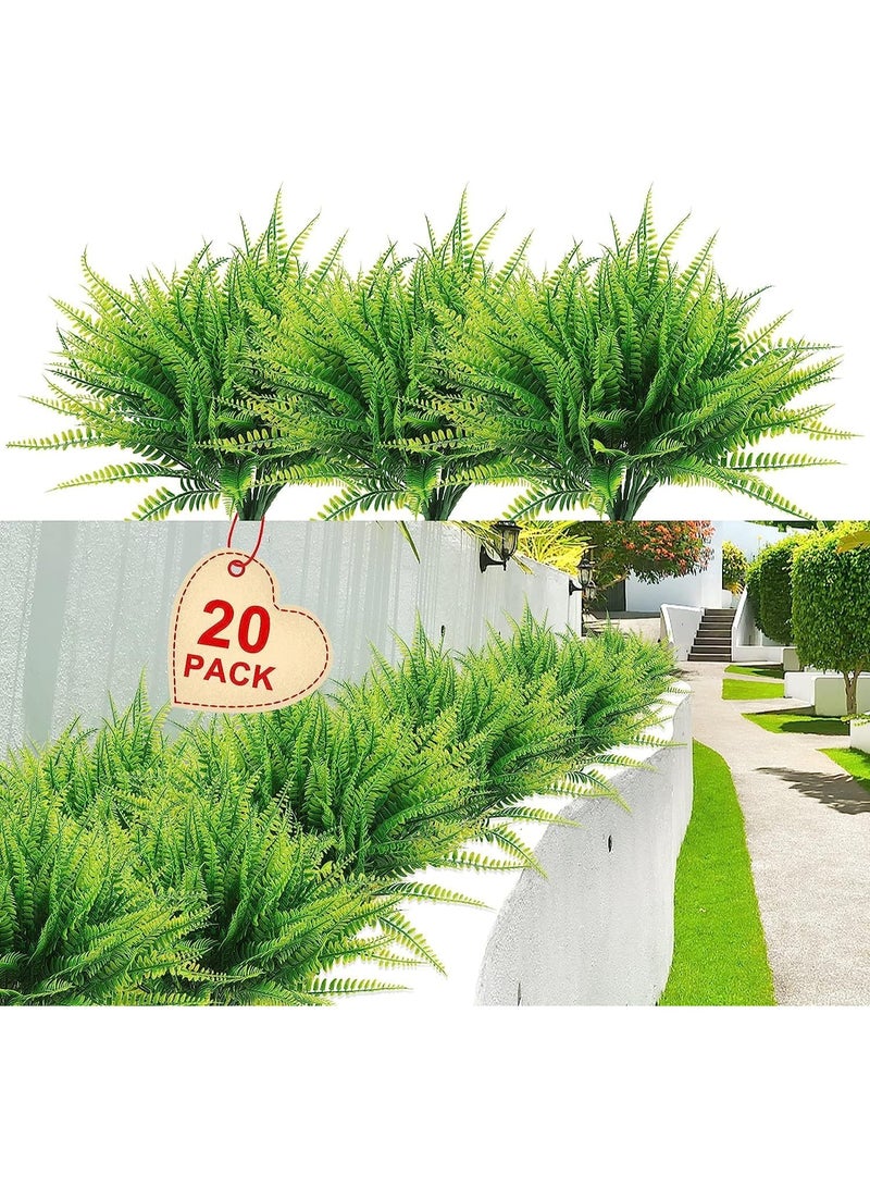 Bukela 20Pcs Artificial Boston Fern Plants Bushes, Faux Plants Shrubs Greenery UV Resistant for House Office Garden Indoor Outdoor Décor - Image 1