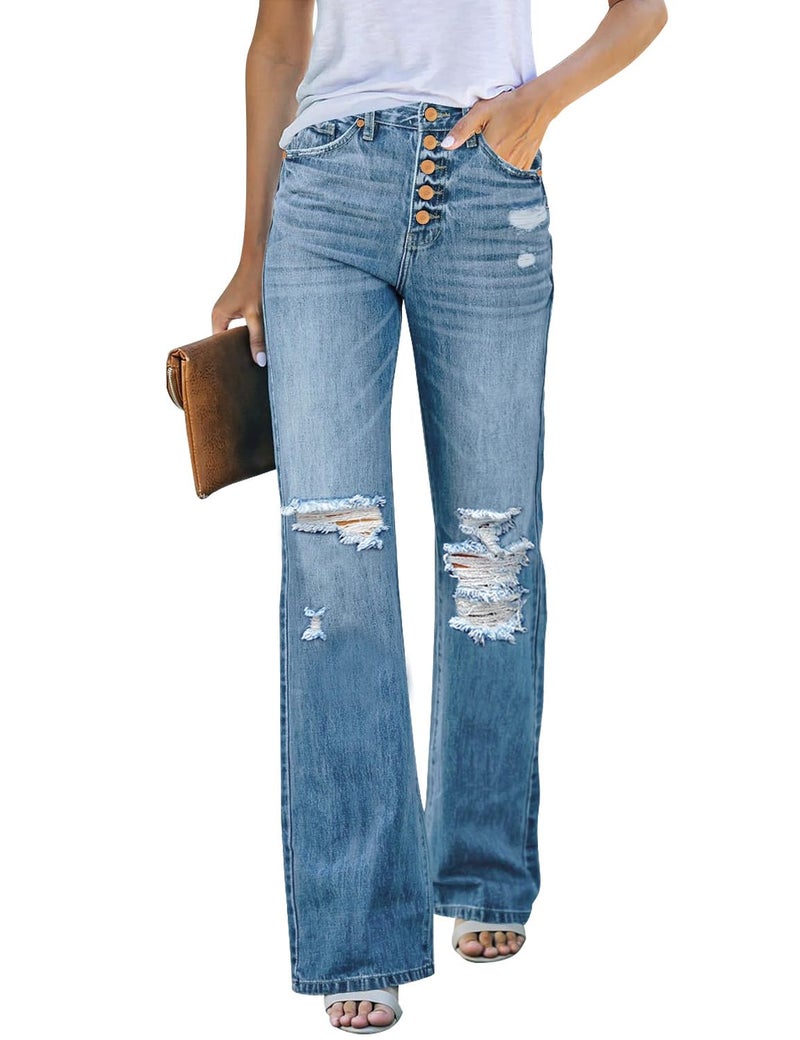 LookbookStore Womens Butt Lifting Jeans Women Patch Flare Bell Bottom Raw Hem Bell Bottom Jeans for Juniors Lapis Air Size Small Fits Size 4 6 - Image 1
