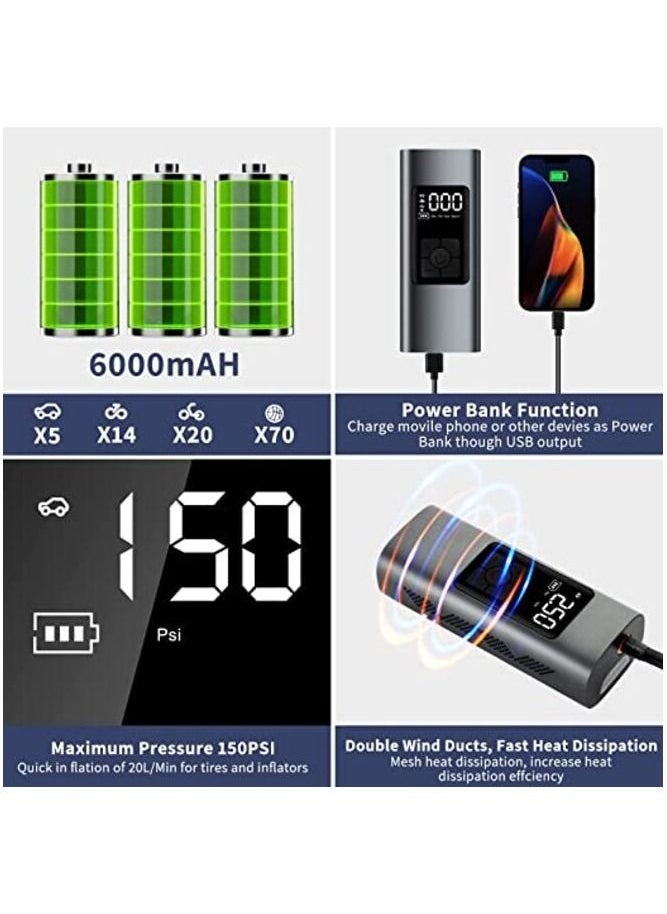 TAWA - Wireless Smart Air Pump Portable Car Air Compressor Tire Inflator Air Pump for Car Bike Tires Electric Tire Inflator Cordless Rechargeable Tire Pump for Car Bike Motorcycle Ball - Image 1