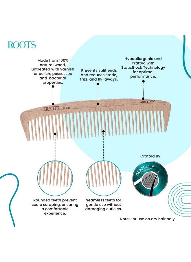 Roots - Roots - Wooden Hair Comb - Thin Tooth Comb - Hair Comb Seamless Teeth With Zero Damage Cuticles - Comfortable to use experience - Module No. - WD32 - Image 1