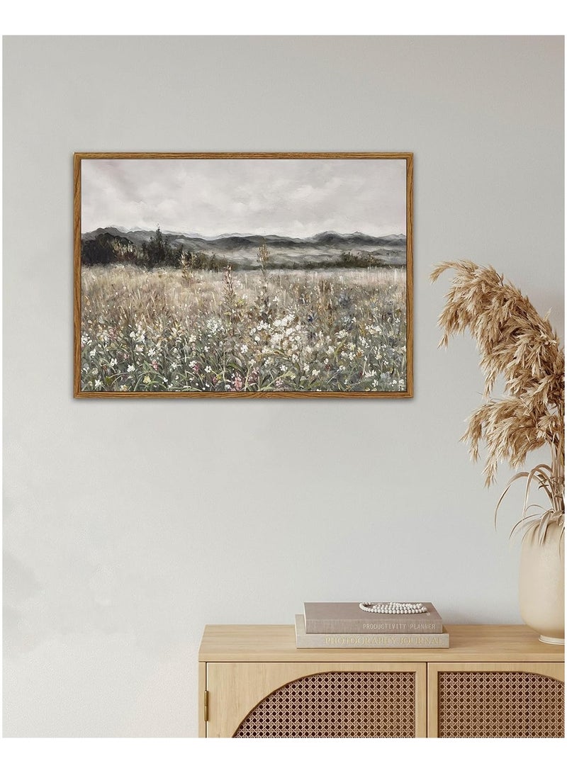 40x60CM Framed Landscape Canvas Wall Art Vintage Classical Prints Flower Field Room Decor for Bathroom Bedroom Living Room - Image 2