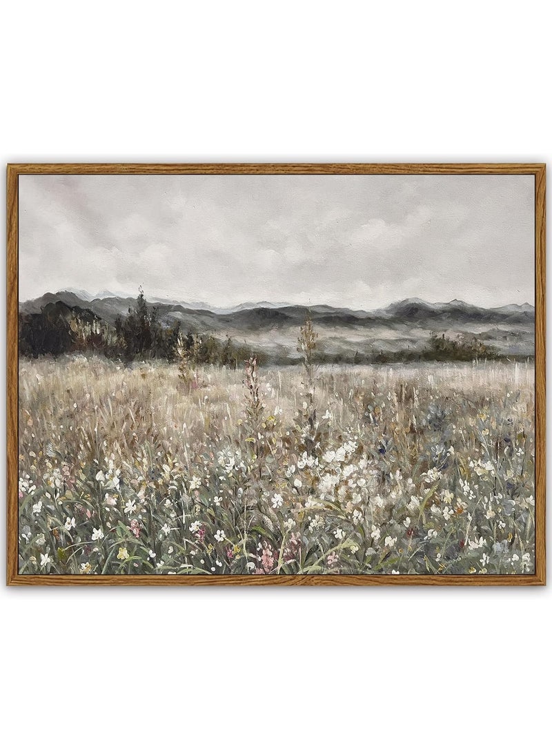40x60CM Framed Landscape Canvas Wall Art Vintage Classical Prints Flower Field Room Decor for Bathroom Bedroom Living Room - Image 1