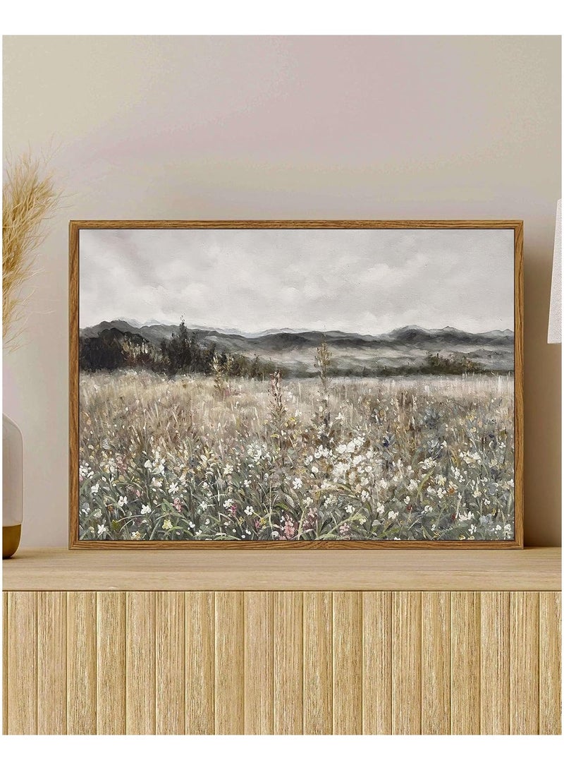 40x60CM Framed Landscape Canvas Wall Art Vintage Classical Prints Flower Field Room Decor for Bathroom Bedroom Living Room - Image 3