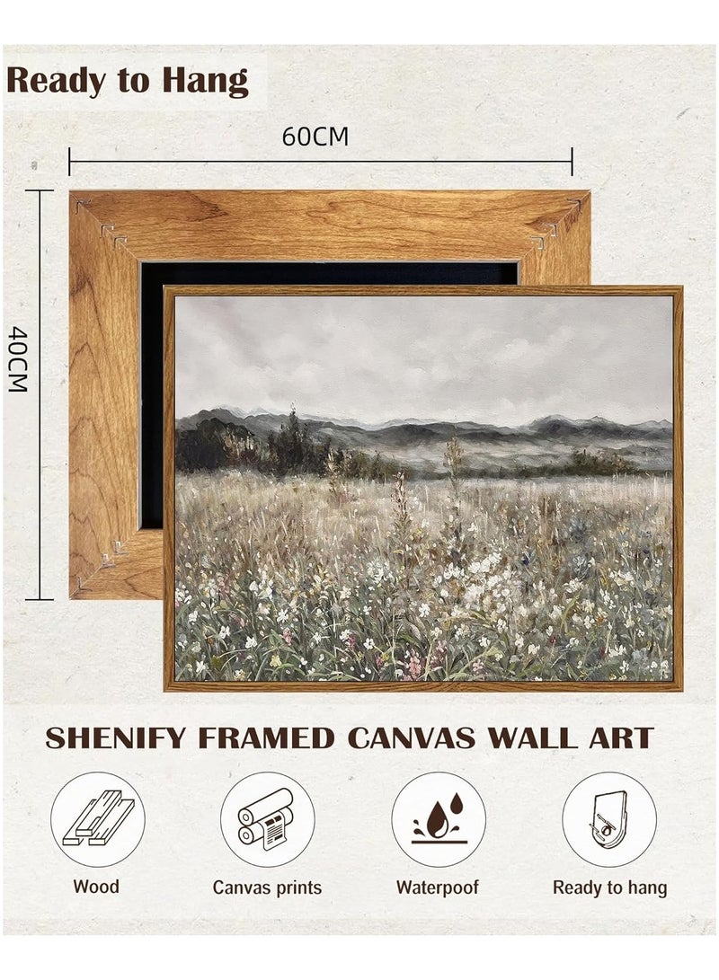 40x60CM Framed Landscape Canvas Wall Art Vintage Classical Prints Flower Field Room Decor for Bathroom Bedroom Living Room - Image 4