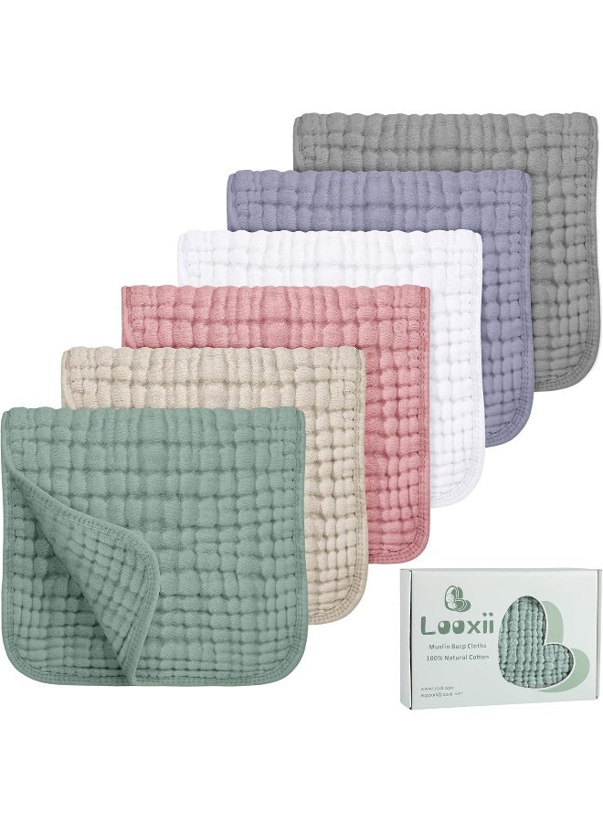 Looxii Muslin Burp Cloths 100% Cotton Muslin Cloths Large 20''x10'' Extra Soft and Absorbent 6 Pack Baby Burping Cloth for Boys and Girls(Multicolor) - Image 1