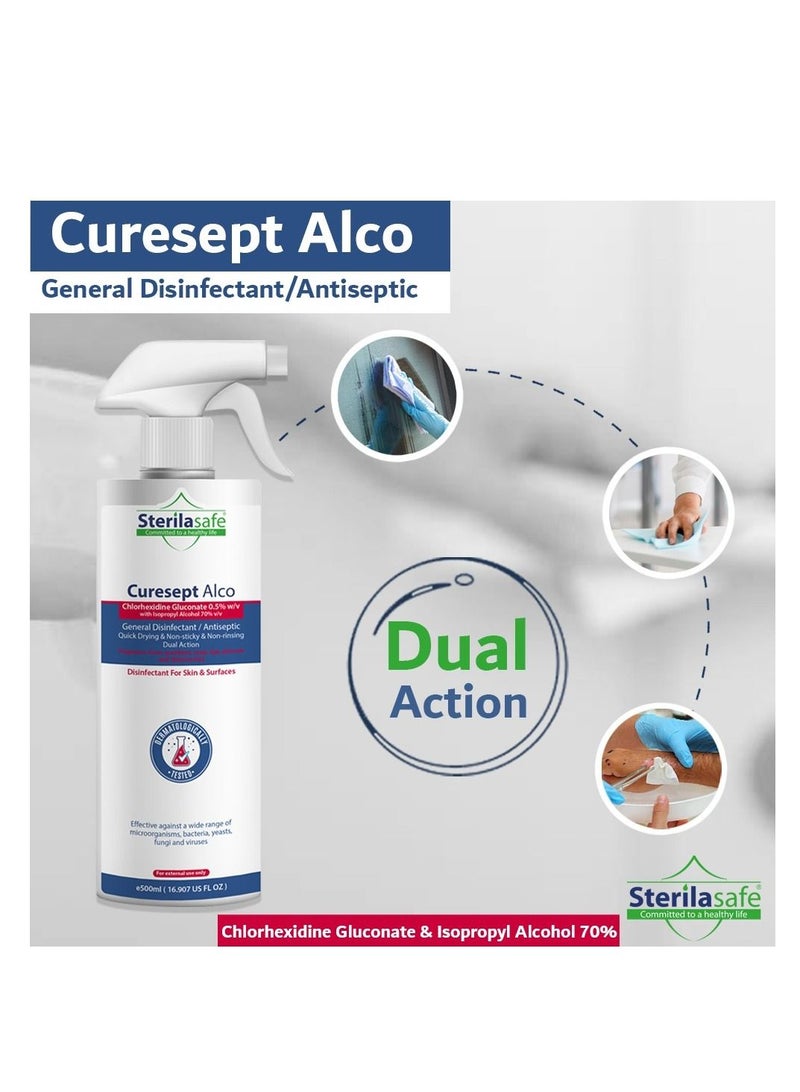 Sterilasafe CureSept Alco, General Antiseptic & Disinfectant, Chlorhexidine Gluconate 0.5% With 70% Alcoh, 500 ML - Image 5