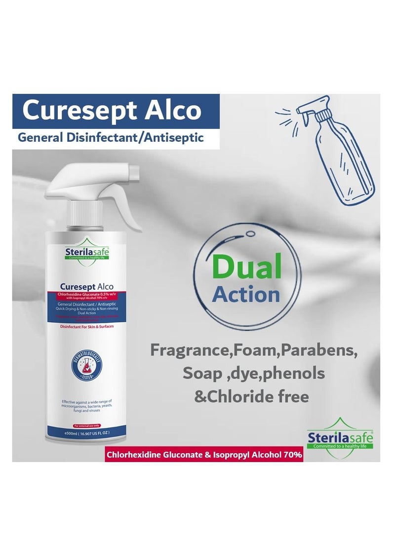 Sterilasafe CureSept Alco, General Antiseptic & Disinfectant, Chlorhexidine Gluconate 0.5% With 70% Alcoh, 500 ML - Image 3