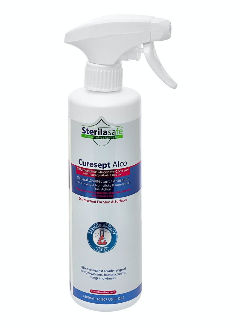 Sterilasafe CureSept Alco, General Antiseptic & Disinfectant, Chlorhexidine Gluconate 0.5% With 70% Alcoh, 500 ML - Image 1