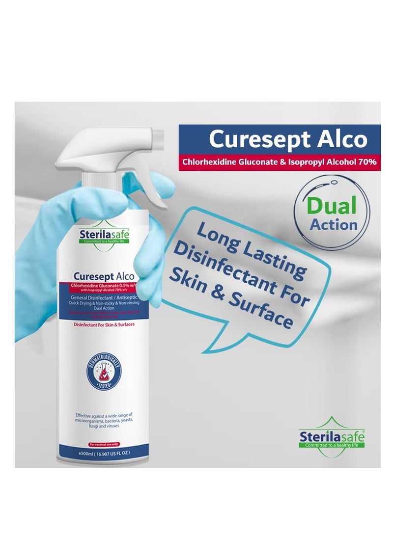 Sterilasafe CureSept Alco, General Antiseptic & Disinfectant, Chlorhexidine Gluconate 0.5% With 70% Alcoh, 500 ML - Image 4