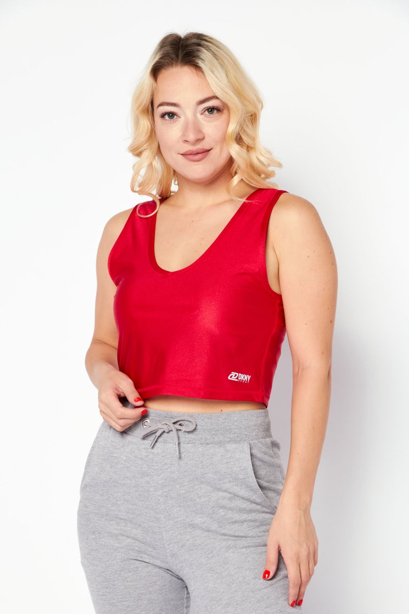 DKNY Sport Women Brand Logo Non-Padded Sports Bra, Red - Image 1