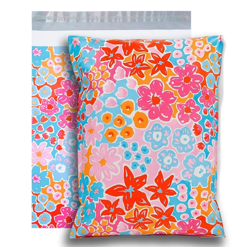 POLYSELLS 100pcs 6x9 Inches Poly Mailers Waterproof & Tear Resistant Mailing Envelopes, Cute Small Business Bags for Clothes, Gifts - Flowers - Image 1