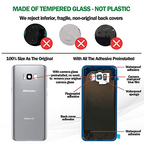 ASDAWN Galaxy S8+ Replacement Back Glass Panel Case with Installation Manual +Pre-Installed Camera Lens +Repair Tools for Samsung Galaxy S8 Plus SM-G955 All Carriers (Arctic Silver) - Image 4