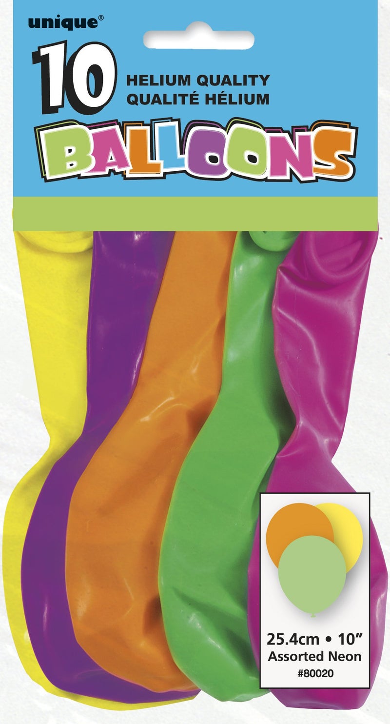 Unique 10 Pack of 10 Assorted Neon Balloons - Image 2