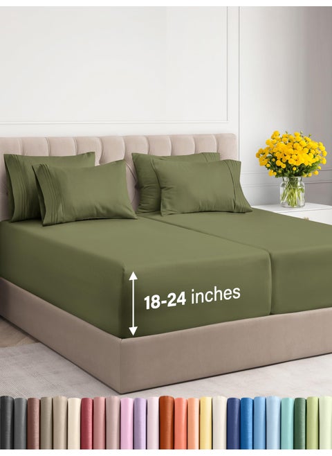 Extra Deep Split King Sheet Set - 7 Piece Breathable & Cooling Sheets - Hotel Luxury Bed Sheets Set - Easy Fit - Soft  Wrinkle Free & Comfy Sheets Set - Sage Green Sheet Set with Extra Deep Pockets